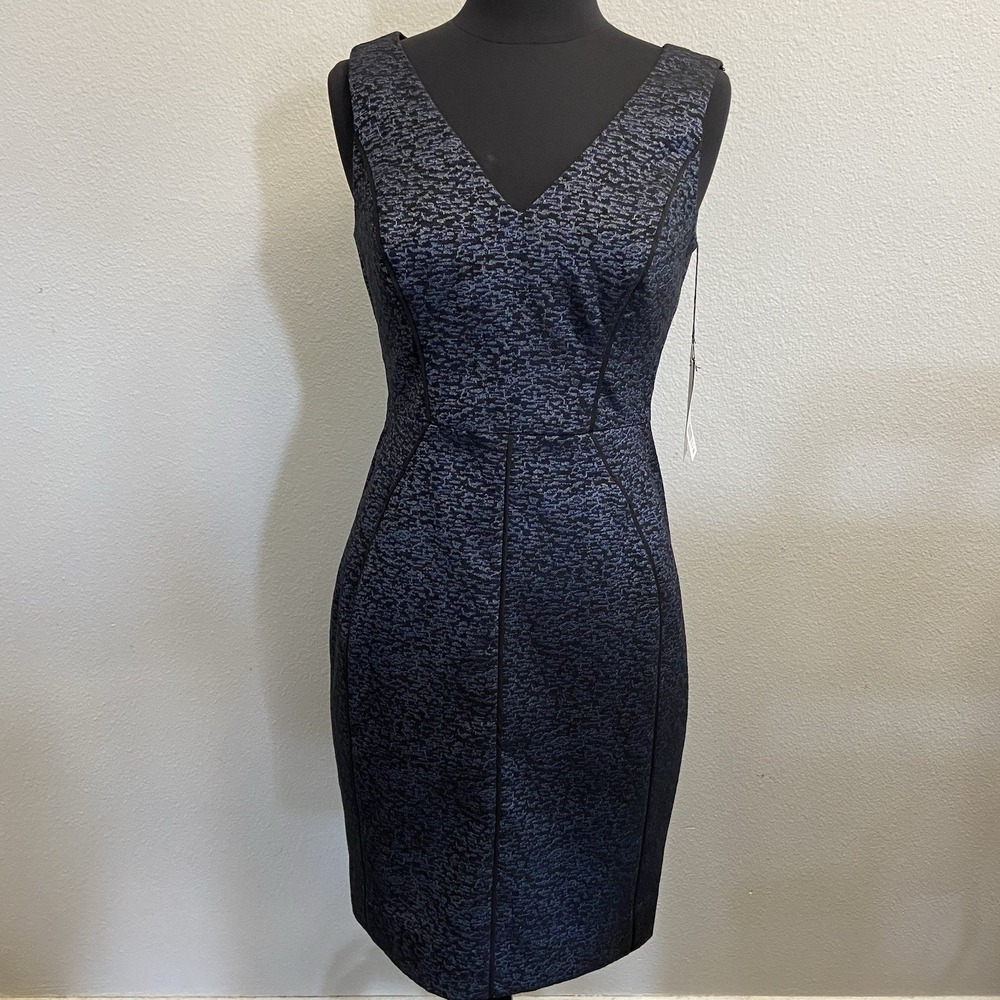 Etcetera Womens Baroness Jacquard Dress Black/Blue/Silver‎ Size 0 NEW Sheath